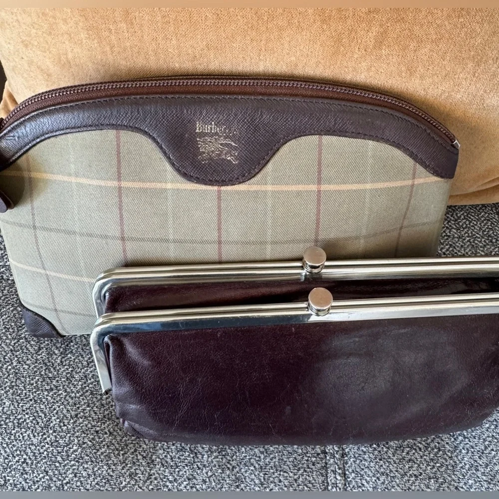 Burberry Brown Leather & Tan Plaid Cosmetic Clutch & HOBO Lauren Clutch-Wallet - Picture 3 of 16